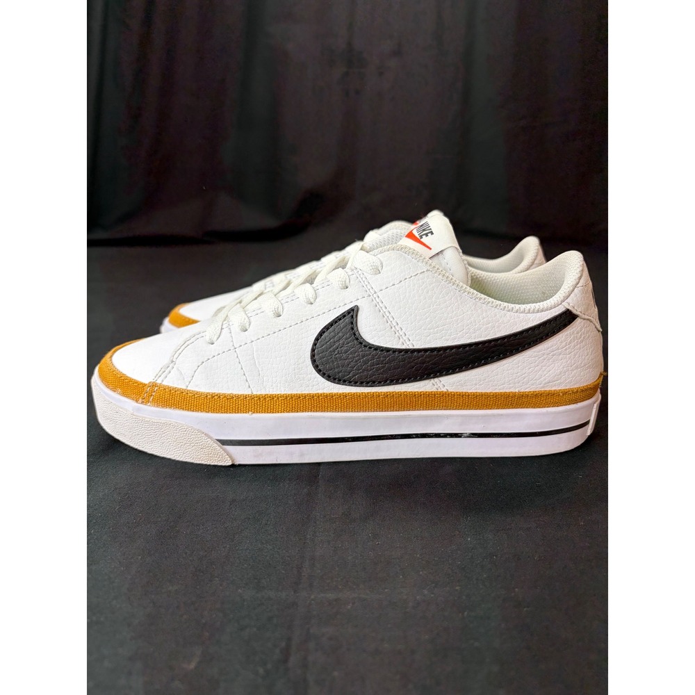 Nike Court Legacy Low White Black Mustard Yellow Canvas Trim Sneakers DH3161-100 - Picture 6 of 16